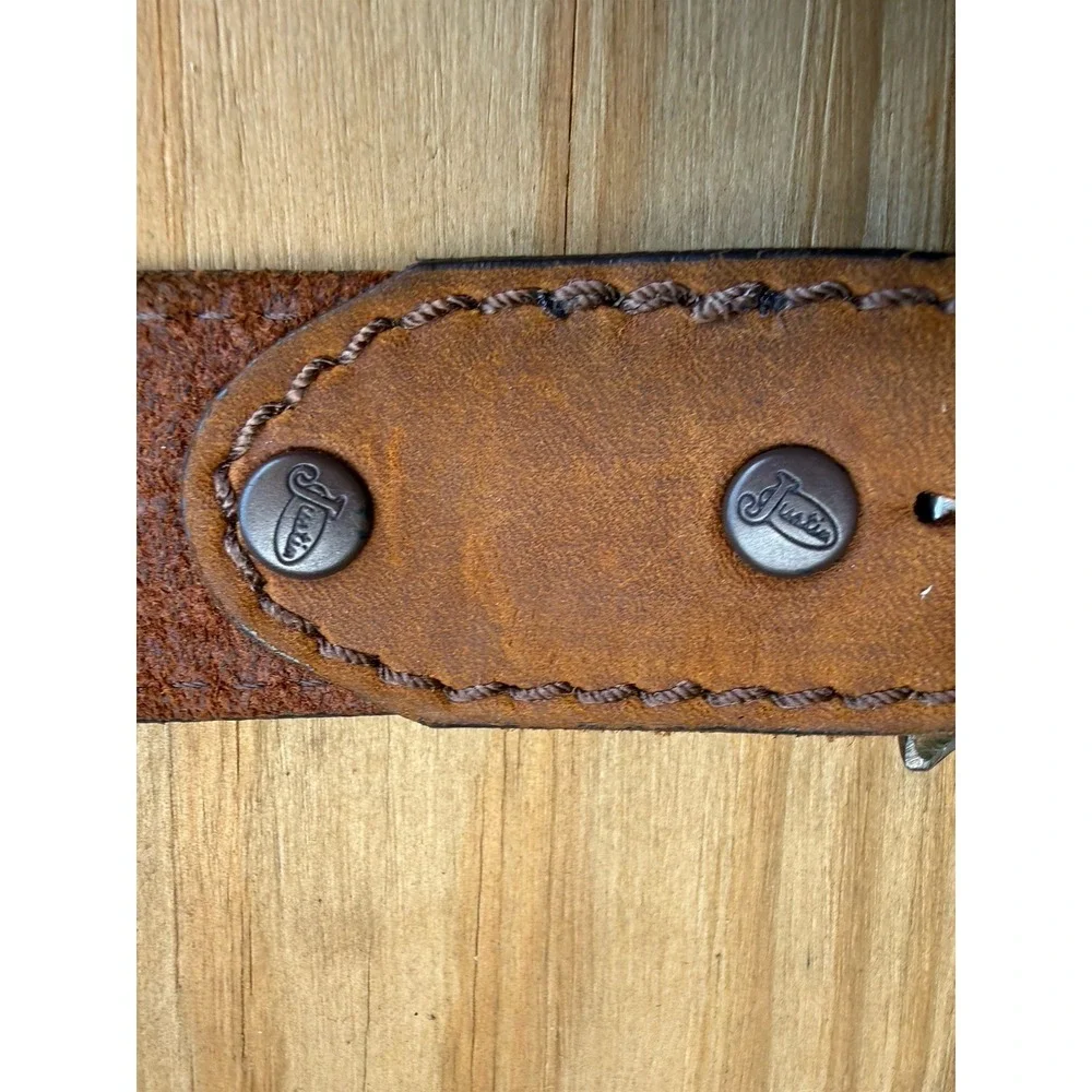 Justin Brown Top Grain Leather Western Belt With Arrowhead Shaped Buckle Size 32